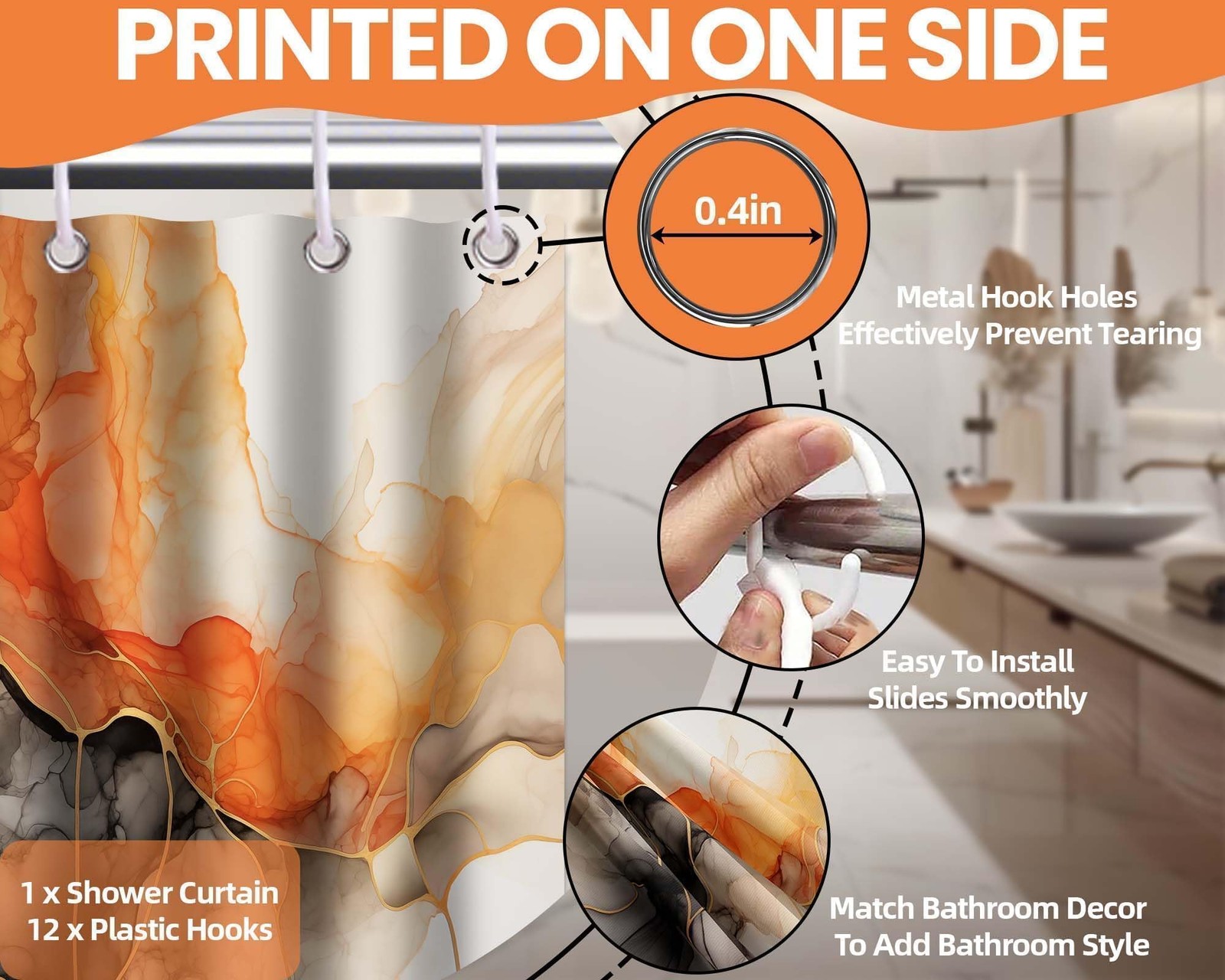 Custom Printed Bath Curtain — custom printed polyester bath curtain detail view