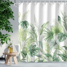 Green Plant Shower Curtain, Leaf Botanical Set with 12 Hooks, 72x84 inches — custom printed polyester bath curtain