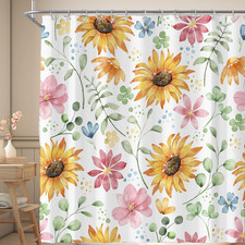 Sunflower Floral Colorful Wildflower Shower Curtain for Bathroom 72W*72H Inch Bl — custom printed polyester bath curtain