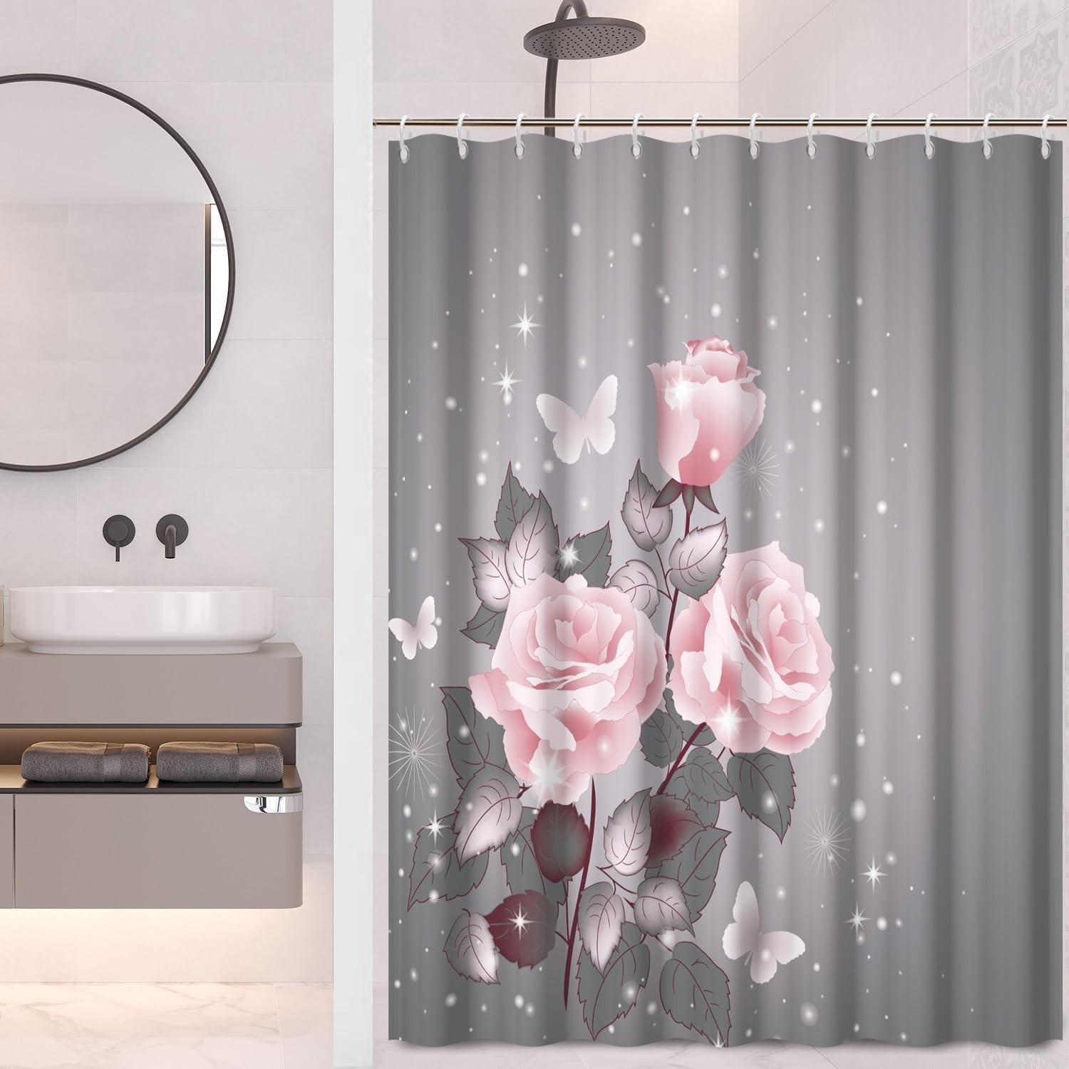 Custom Printed Bath Curtain — custom printed polyester bath curtain detail view