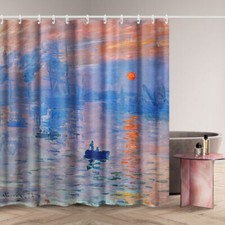 Artsy Bathroom Shower Curtain Set w/Hooks, Impression Sunrise by Monet 70"L×72"H — custom printed polyester bath curtain