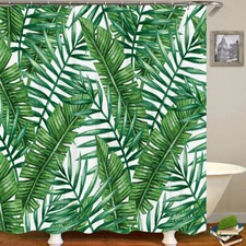 Chic Tropical Palm Leaf Polyester Bath Tub Shower Curtain With Hooks Rings 71" — custom printed polyester bath curtain