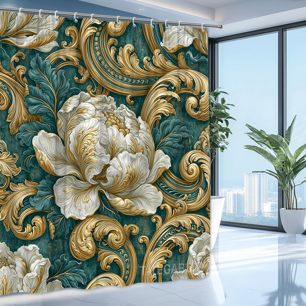 Custom Printed Bath Curtain — custom printed polyester bath curtain detail view