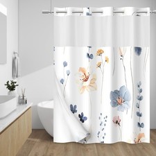 No Hook Shower Curtain with Snap in Liner - Watercolor Floral Shower Curtain ... — custom printed polyester bath curtain