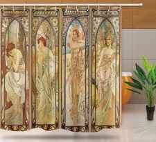 Art Nouveau Lady Fabric Shower Curtain Aesthetic Bathroom Decor — custom printed polyester bath curtain