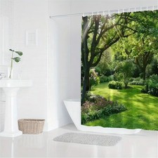Sunshine Greenery Garden Waterproof Shower Curtain Bathroom Bathtub Decor — custom printed polyester bath curtain