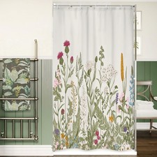 Riyidecor Stall Wildflower Small Half Shower 36"W x 72"L (Pack of 1), 01green — custom printed polyester bath curtain