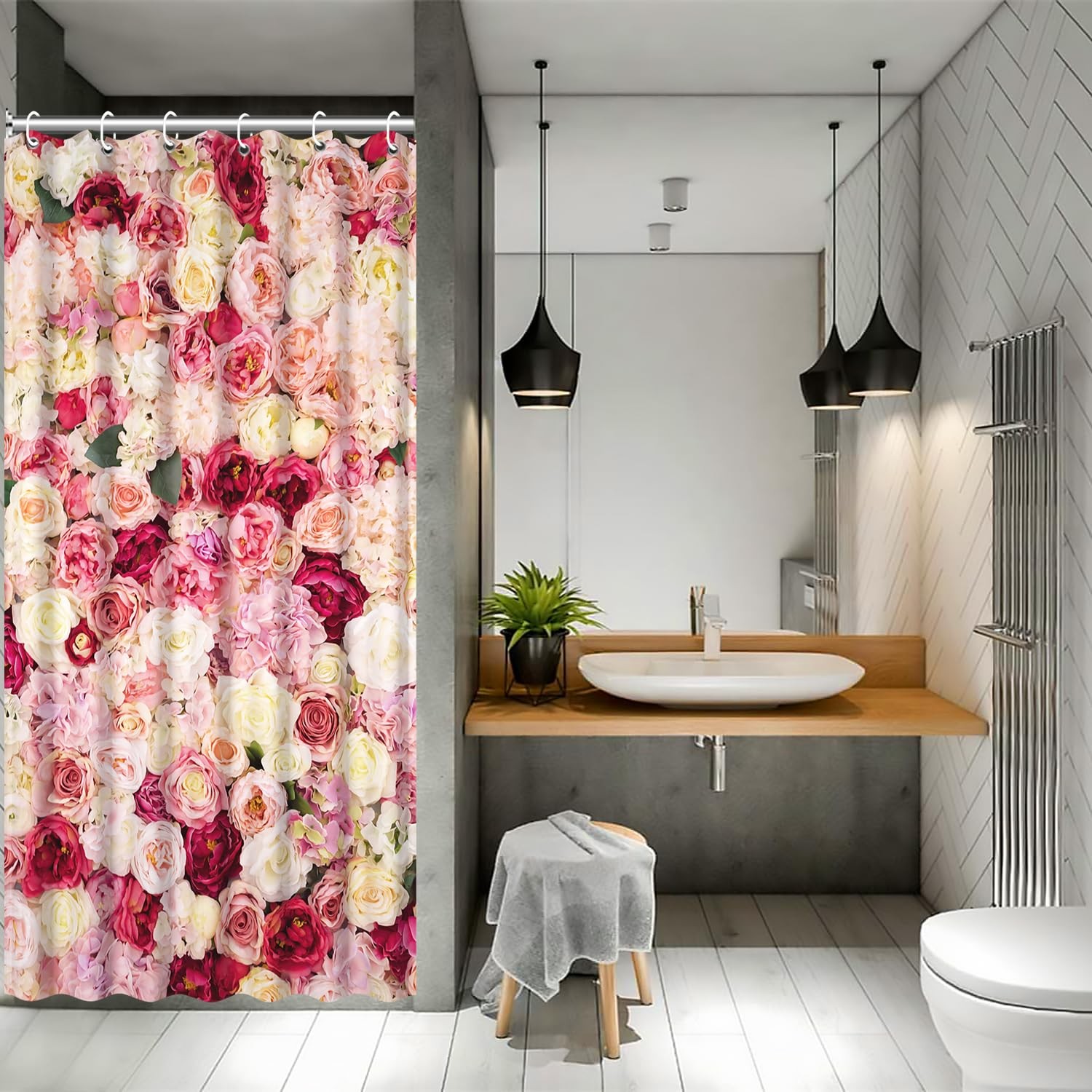 Custom Printed Bath Curtain — custom printed polyester bath curtain detail view