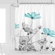 Extra Wide Teal Floral Shower Curtain For Clawfoot Tub 108x72 Inch Decor — custom printed polyester bath curtain