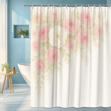 Floral Pink Shower Curtain with Roses, Beautiful Home Decor — custom printed polyester bath curtain