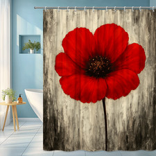 Red Flower Shower Curtain - Floral Design for Home Decor — custom printed polyester bath curtain