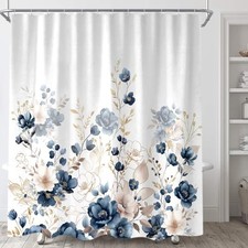 Navy Blue Boho 72"x72" Flower Shower Curtain - Navy Blue - Set of 1 — custom printed polyester bath curtain