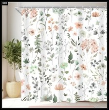 Floral Shower Curtain Set 72x72 Inch Waterproof Sage Green Wildflower Polyester — custom printed polyester bath curtain