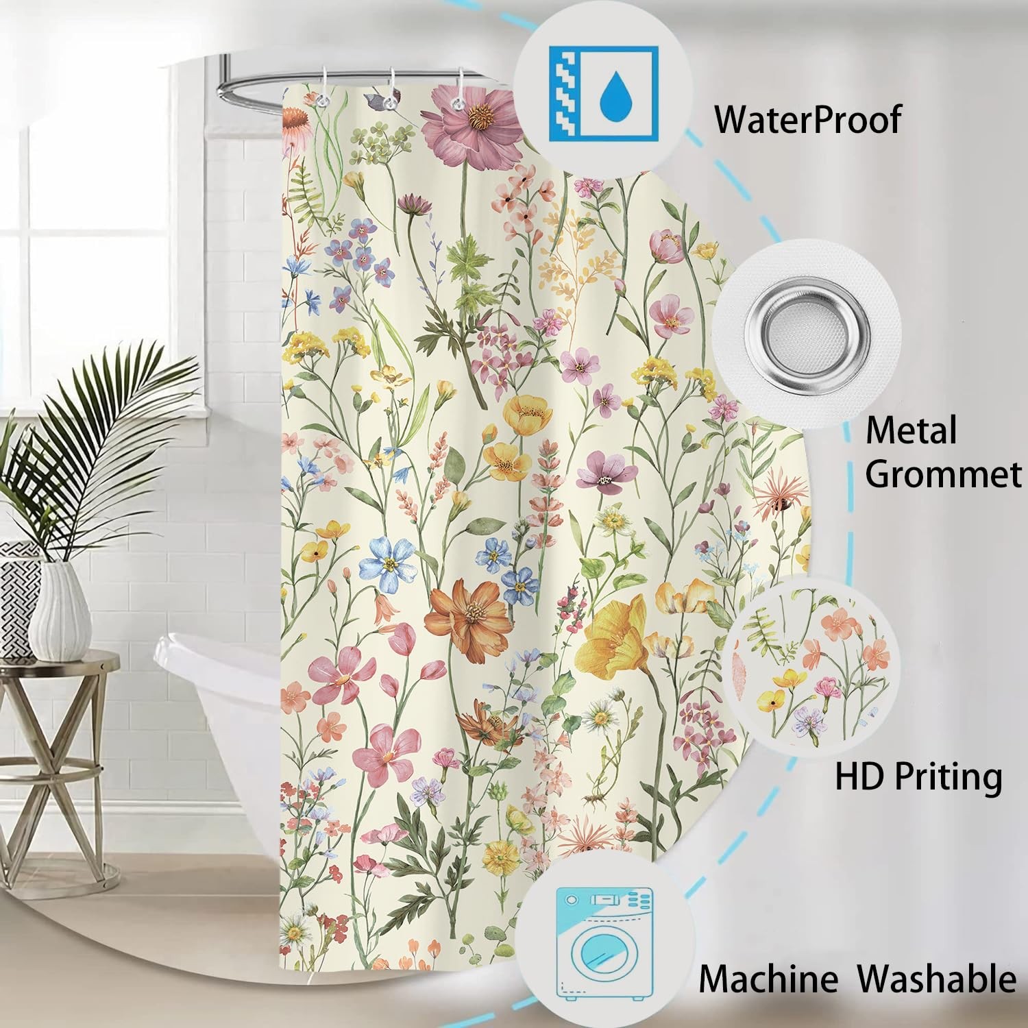Custom Printed Bath Curtain — custom printed polyester bath curtain detail view