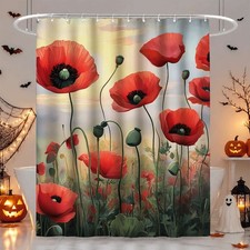 1PC Waterproof Shower Curtain Red Poppy Flower Pattern for Bathroom Decor — custom printed polyester bath curtain