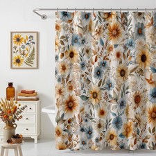 Vintage Floral Shower Curtain Sunflower Rustic Bath Curtain 72 X 72 Inch — custom printed polyester bath curtain