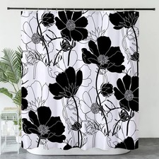 Black and White Shower Curtain Floral Aesthetic Shower Curtain for Bathroom F... — custom printed polyester bath curtain