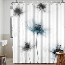 Minimalist Grey Blue Watercolor Floral Shower 72"W x 72"L (Pack of 1) Blue02 — custom printed polyester bath curtain