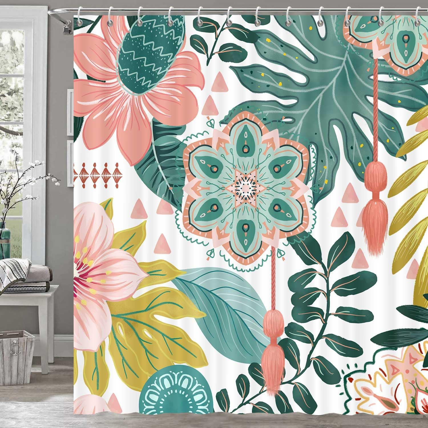 Custom Printed Bath Curtain — custom printed polyester bath curtain detail view