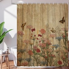 Vintage Floral Shower Curtain, Boho Retro Floral 70.9"W x 70.9"L (Pack of 1) — custom printed polyester bath curtain