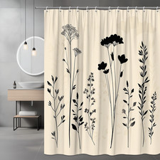 Floral Black and White Shower Curtain for Elegant Home Decor — custom printed polyester bath curtain