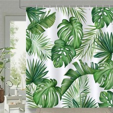 Tropical Leaves Shower Curtain Green Palm Monstera Leaf Decorative Bath Curta... — custom printed polyester bath curtain