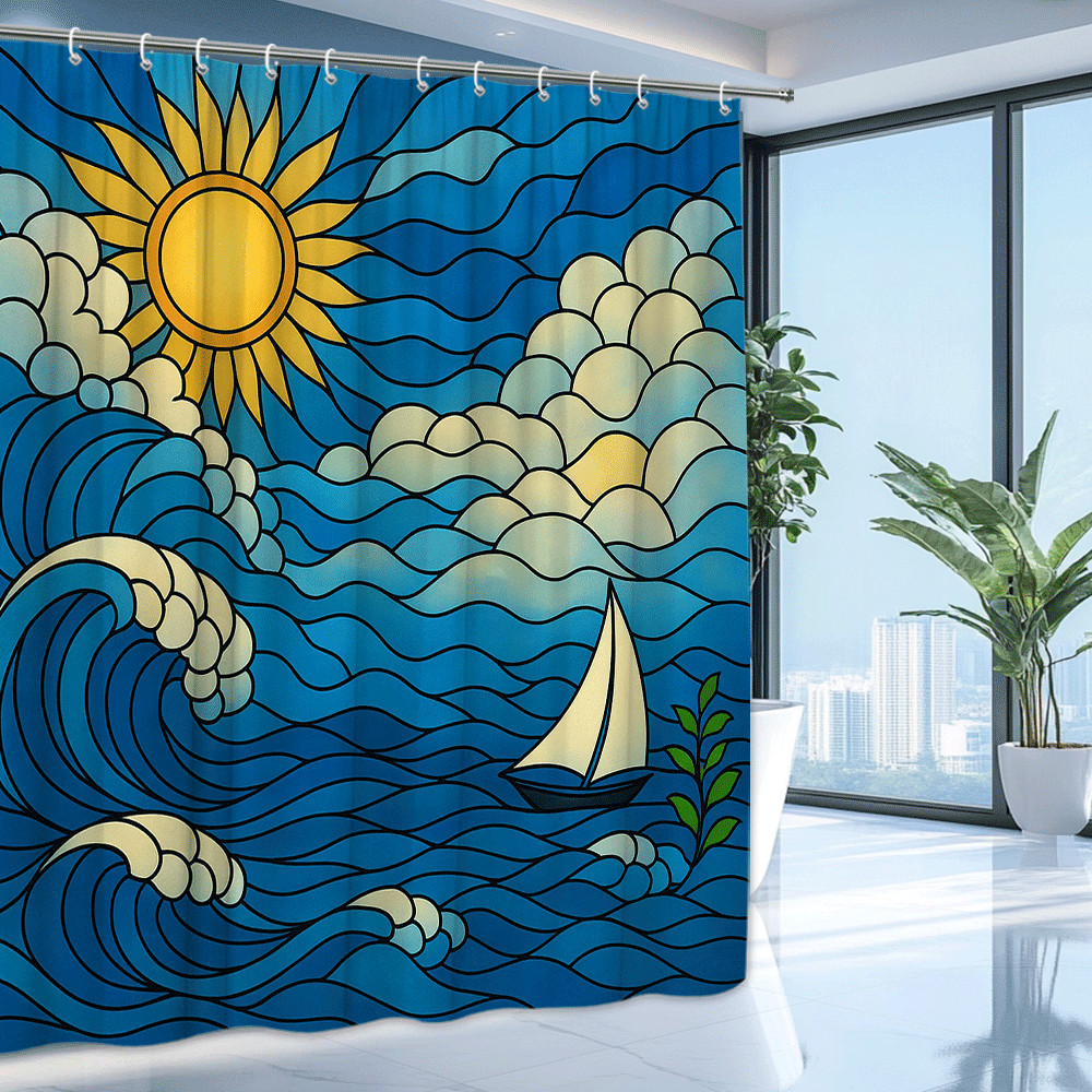 Custom Printed Bath Curtain — custom printed polyester bath curtain detail view