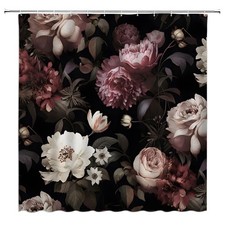 Black Floral Shower Curtain Retro Flower Rustic Blossom, 72 x 72 Inch — custom printed polyester bath curtain