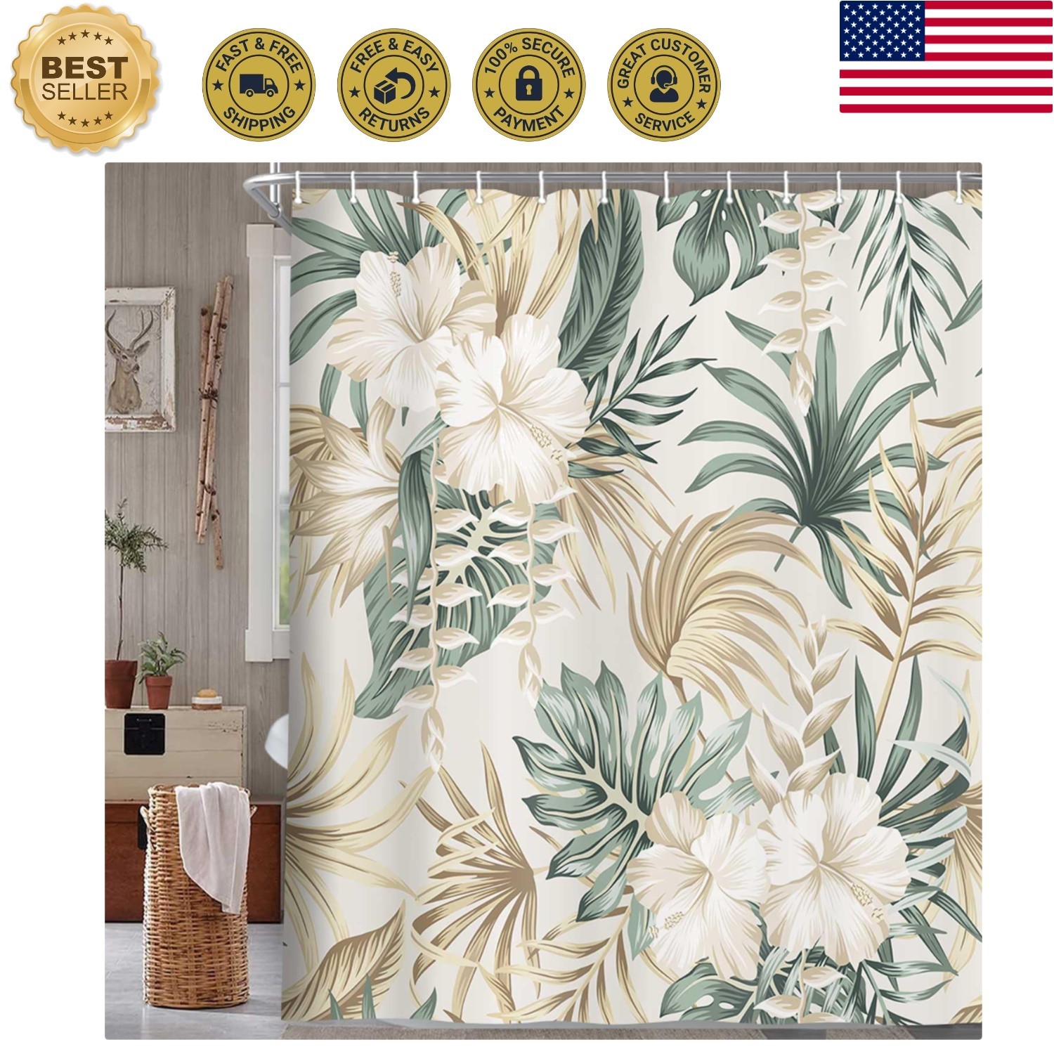Custom Printed Bath Curtain — custom printed polyester bath curtain