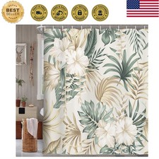 Tropical Plant Flower Shower Curtain for Bathroom, Vintage Sage Green Palm Le... — custom printed polyester bath curtain
