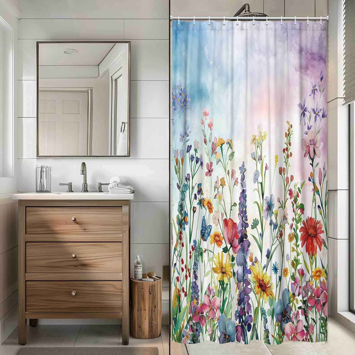 Custom Printed Bath Curtain — custom printed polyester bath curtain detail view