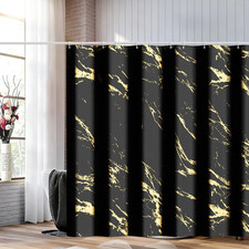 Black and Gold Shower Curtain, Black Marble Shower Curtain, Modern Fabric Shower — custom printed polyester bath curtain