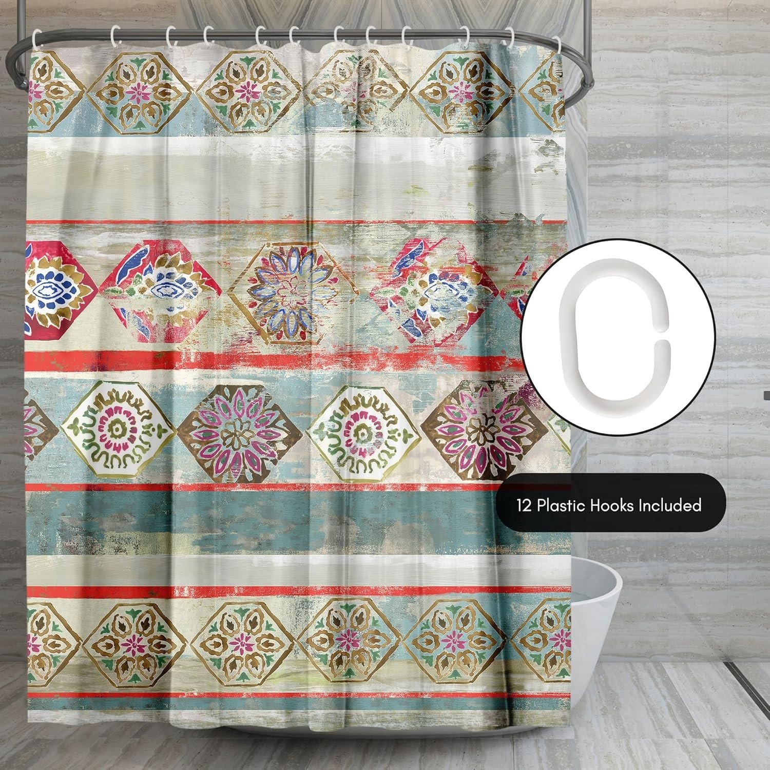 Custom Printed Bath Curtain — custom printed polyester bath curtain detail view
