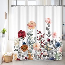 72 x 72 Inch Colorful Floral Shower Curtain for Bathroom Flower Plant Shower ... — custom printed polyester bath curtain
