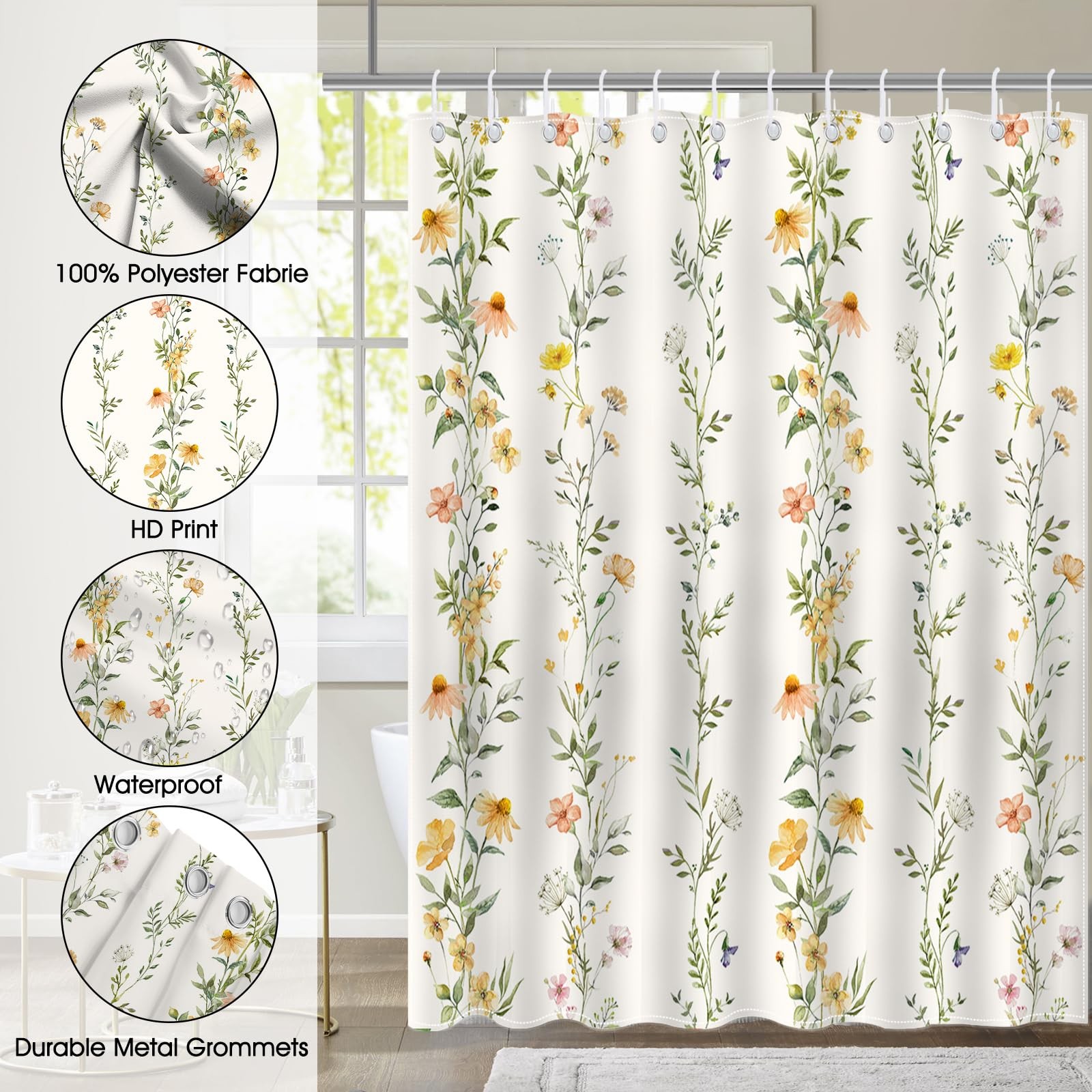 Custom Printed Bath Curtain — custom printed polyester bath curtain detail view