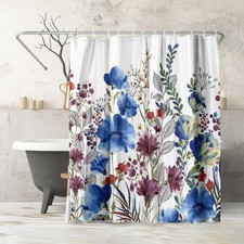71x74 Floral Water-Resistant Shower Curtain with Metal Grommets and 12 Hooks — custom printed polyester bath curtain