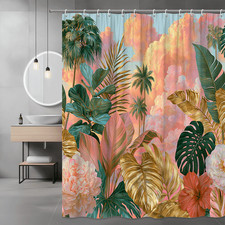Tropical Palm Leaves and Clouds Shower Curtain, Floral Print — custom printed polyester bath curtain