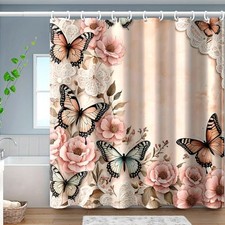 Butterfly Shower Curtain Butterfly Floral Shower Curtain, Spring Multicolor 7 — custom printed polyester bath curtain