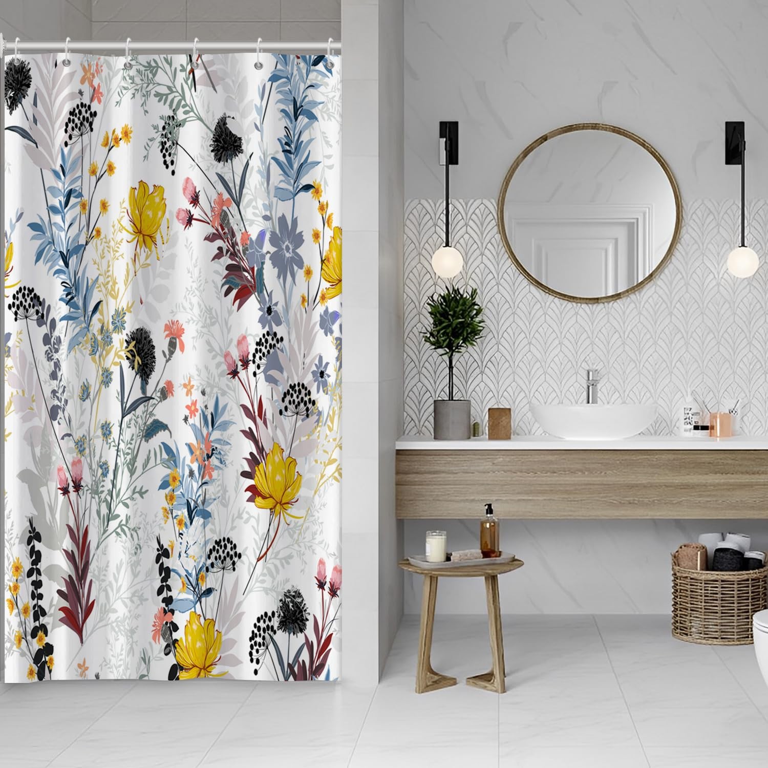 Custom Printed Bath Curtain — custom printed polyester bath curtain detail view
