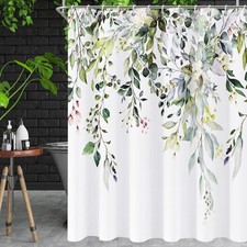 Shower Curtain Green Shower Curtains for Bathroom, Watercolor Leaf Eucalyptus... — custom printed polyester bath curtain