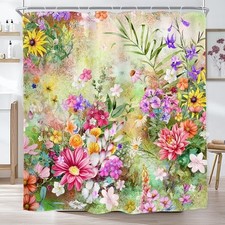 Spring Summer Floral Shower Curtain，Wildflower 72"W x 72"L (Pack of 1) A-green — custom printed polyester bath curtain