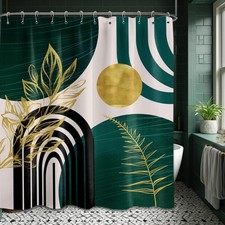 Dark Green Shower Curtain Boho Mid Century Modern Emerald Hunter Green and Go... — custom printed polyester bath curtain