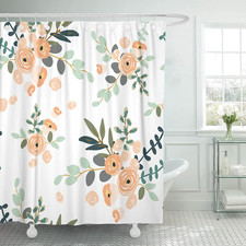 Shower Curtain, for Bathroom Decor 72 X 72 Inch, Floral Rose Peach — custom printed polyester bath curtain