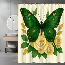 Green Butterfly Floral Shower Curtain - Elegant Home Decor — custom printed polyester bath curtain