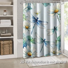 1PC Waterproof Shower Curtain Dragonfly Daisy Flower Pattern for Bathroom Decor — custom printed polyester bath curtain