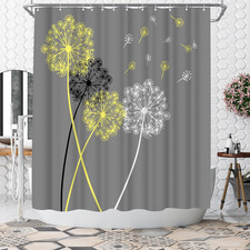 Dandelion Shower Curtain Yellow and Grey Shower Curtain Bathroom Decor Polyester — custom printed polyester bath curtain