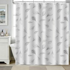 12 PCS Hook Gray Leaf Long Shower Curtain Waterproof Fabric 72 x 72 Inch — custom printed polyester bath curtain