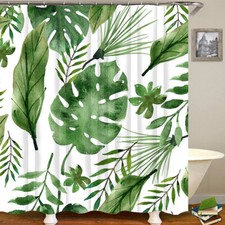 Chic Tropical Palm Leaf Polyester Bath Tub Shower Curtain With Hooks Rings 71" — custom printed polyester bath curtain