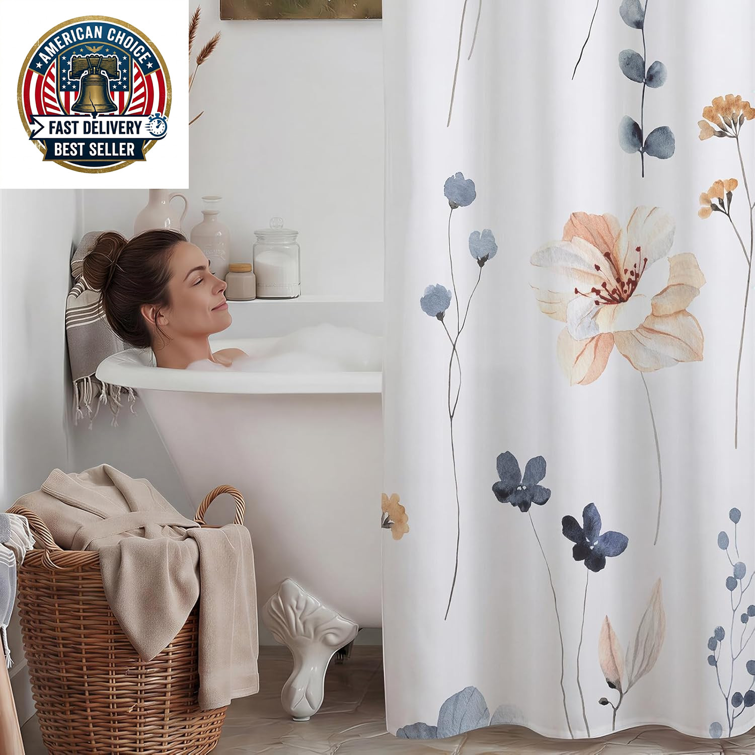 Custom Printed Bath Curtain — custom printed polyester bath curtain detail view