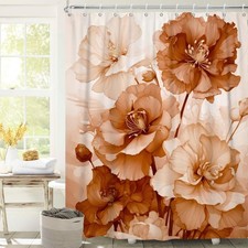 Brown Shower Curtain Rose Floral Burnt Orange Flowers Fabric Decor 72x72 In — custom printed polyester bath curtain